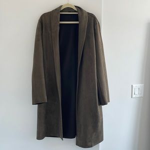 Macys Suede Trench Coat Dark Olive Green Size M